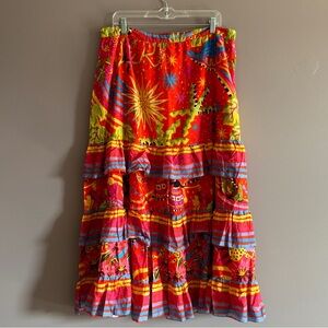 Farm Rio Magic Forest Colorful Midi Ruffle Tiered Skirt